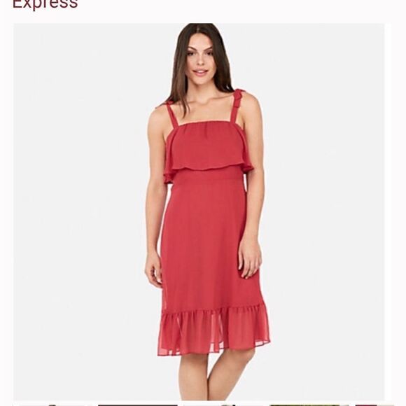 Express MIDI Ruffle Dress that Ties at the Shoulders - Picture 1 of 8